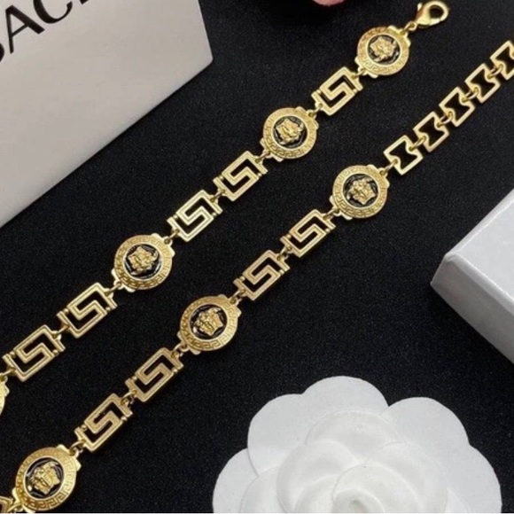 Versace Jewelry - Versace Gold Medallion Link necklace Greca Greek Key logo Medusa